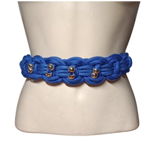 VTG Stretchy Blue Braided Cinch Belt w/ Gold Beads 34\